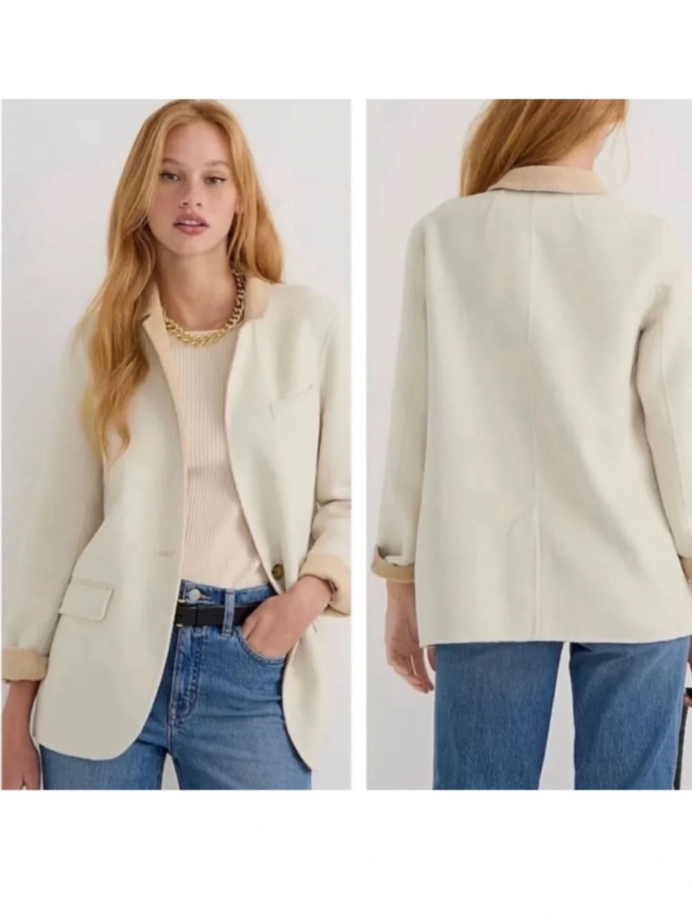 J Crew | Leighton Blazer Double Faced Wool Cream Sand One Button Size 0